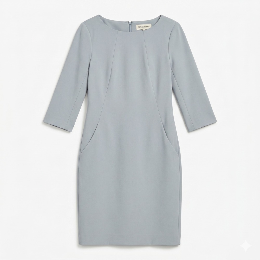 M.M. LaFleur Slate Grey Sheath Dress Sz 8 Quiet Luxury Office Siren Workwear